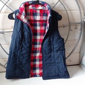 Plaid lined Navy Quilted Vest